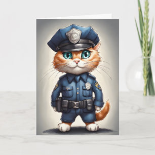 Carte Joli chat orange en uniforme de police - Art aquar