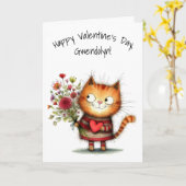Carte Joli Chat Orange Félin Joyeuse Saint-Valentin (Fleur jaune)