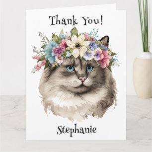 Carte Joli Chat Ragdoll Fleur Merci Personnalisé