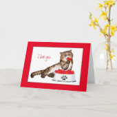 Carte Joli chat rayé avec la Saint-Valentin coeurs (Fleur jaune)