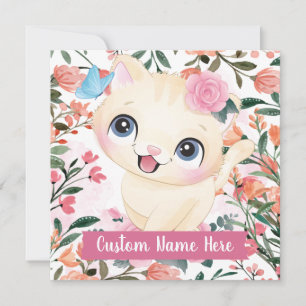Carte Joli Chat Roses Roses Blush Fleurs Nom Personnalis