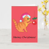 Carte Joli Chat Roux Noël (Fleur jaune)