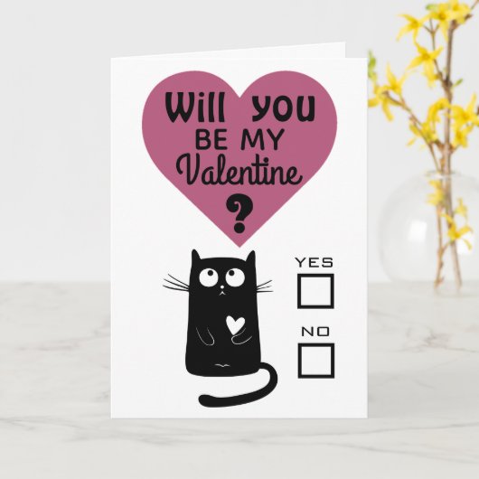 Carte Joli Chat Seras-tu mon Valentin (Fleur jaune)