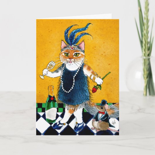 Carte Joli chat souris Flapper Art Déco drôle anniversai (Devant)