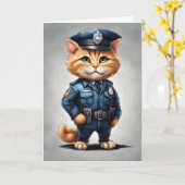 Carte Joli chat tigré orange en uniforme de police aquar (Fleur jaune)