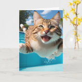 Carte Joli Chat Volant Piscine Plongeon Drôle Toile (Fleur jaune)