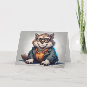 Carte Joli chaton gros chat portant une chemise et une v