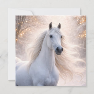 Carte Joli cheval blanc dans la neige Vacances de Noël