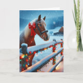 Carte Joli Cheval Brown avec Bow Noël (Devant)