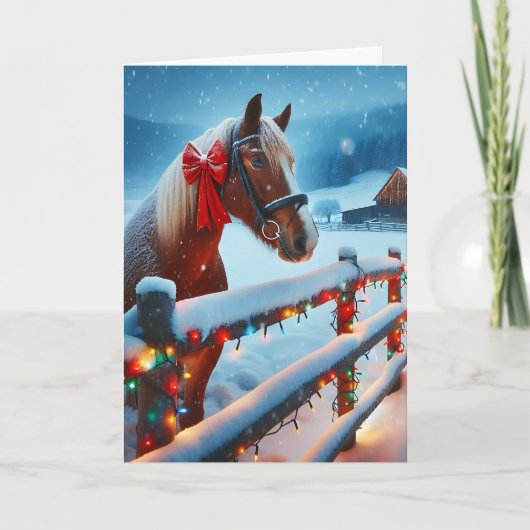 Carte Joli Cheval Brown avec Bow Noël (Devant)