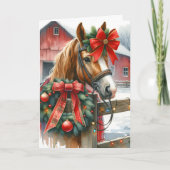 Carte Joli Cheval Brown dans Red Bow Noël (Devant)