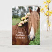 Carte Joli Cheval Joyeux anniversaire (Fleur jaune)