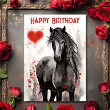 Joli Cheval Noir et Coeurs Joyeux Anniversaire