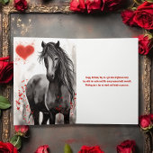 Carte Joli Cheval Noir et Coeurs Joyeux Anniversaire