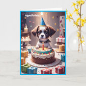 Carte Joli chien d'anniversaire (Fleur jaune)