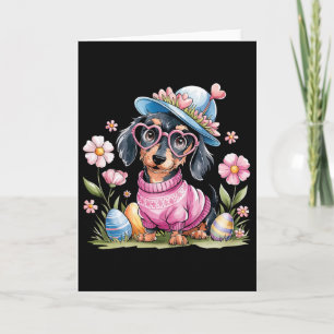 Carte Joli chien de Dachshund œufs floraux jour de Pâque