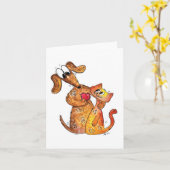 Carte Joli chien et chat fantaisistes (Fleur jaune)