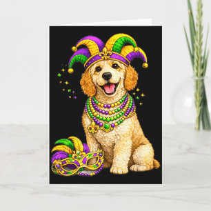 Carte Joli chien Labradoodle sur le thème de Mardi Gras