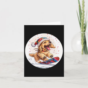 Carte Joli chien Retriever doré de Noël faisant du snowb