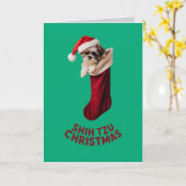 Carte Joli chien Shih Tzu Noël (Fleur jaune)