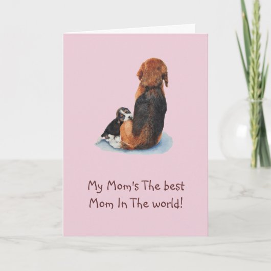 Carte Joli chiot beagle câlinant avec un verset pour mam (Devant)