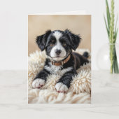 Carte Joli chiot d'anniversaire sur un Coussin de fourru (Devant)