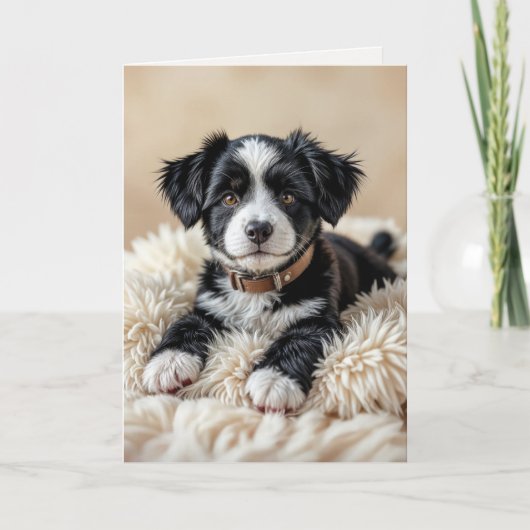 Carte Joli chiot d'anniversaire sur un Coussin de fourru (Devant)