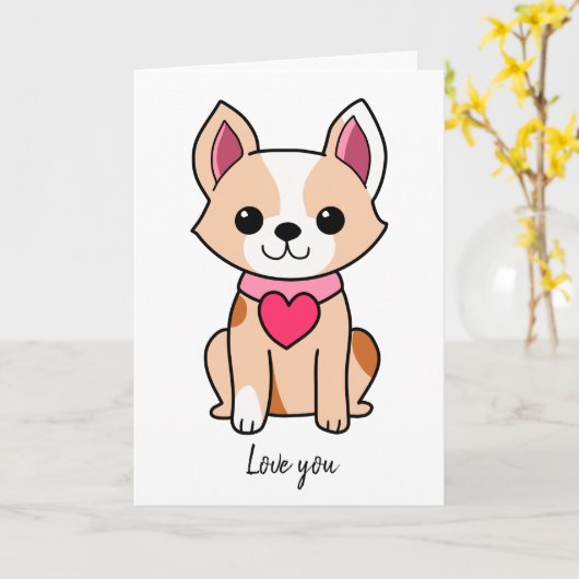Carte Joli chiot de la Saint-Valentin (Fleur jaune)
