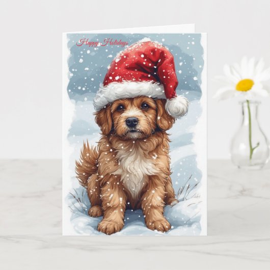 Carte Joli chiot de Noël (Petite plante)