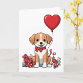 Carte Joli chiot pour la Saint-Valentin (Fleur jaune)