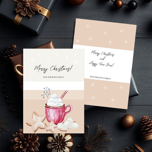 Carte Joli chocolat chaud de Noël et cookies aquarelle