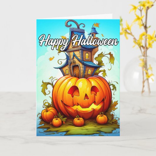 Carte Joli Citrouille d'Halloween (Fleur jaune)