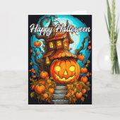 Carte Joli Citrouille d'Halloween & Maison Hantée (Devant)