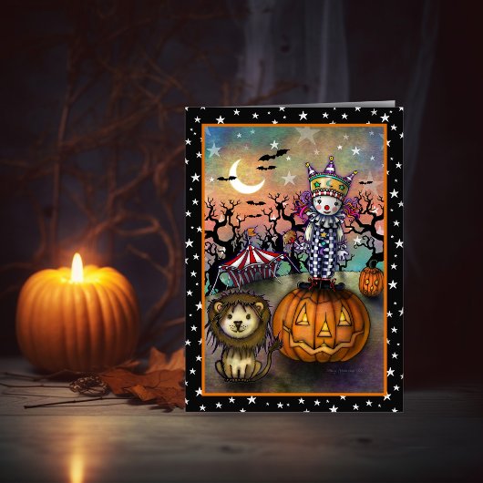 Carte Joli clown et lion d'art d'Halloween