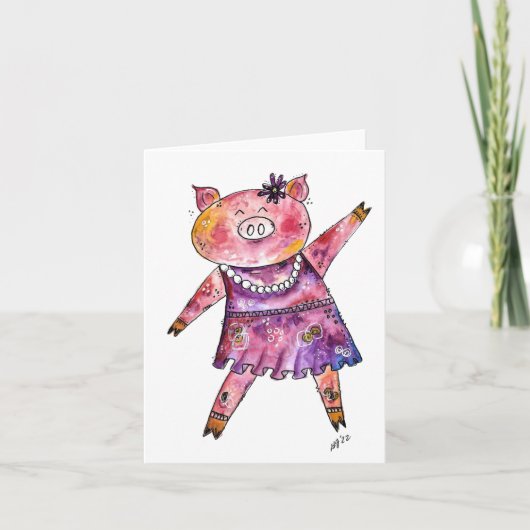 Carte Joli Cochon De Danse Whimsical (Devant)
