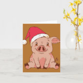 Carte Joli Cochon de Noël (Fleur jaune)