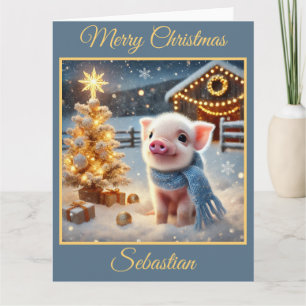 Carte Joli cochon de Noël à la ferme