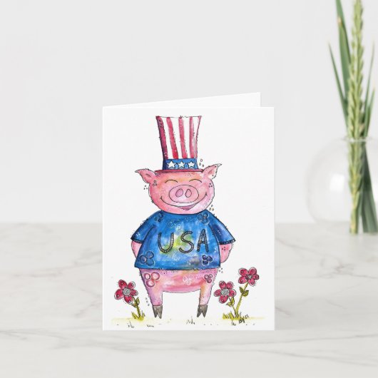 Carte Joli Cochon Patriote Fantaisiste (Devant)