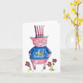 Carte Joli Cochon Patriote Fantaisiste (Fleur jaune)