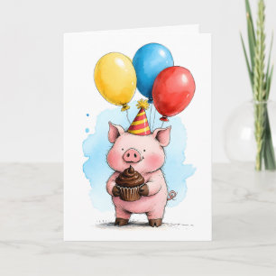 Carte Joli Cochon Rose avec Joyeux Anniversaire Enfant