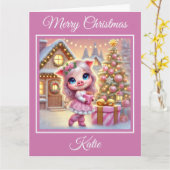 Carte Joli cochon rose dans un chalet de Noël (Fleur jaune)