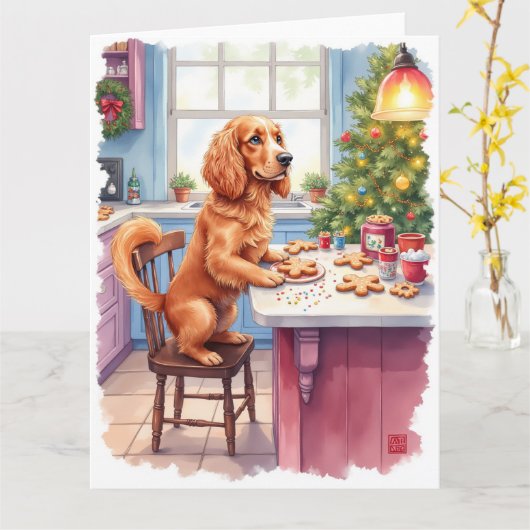 Carte Joli Cocker Spaniel Biscuit de Noël Cuisson de Noë (Fleur jaune)