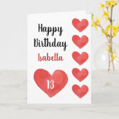 Carte Joli cœur aquarelle rouge 13e anniversaire (Fleur jaune)