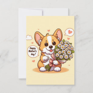 Carte Joli corgi de dessin animé avec des marguerites Bo