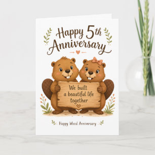 Carte Joli Couple de Castors Bruns Cinquième Anniversair