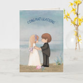 Carte joli couple de mariés sur la plage (Fleur jaune)