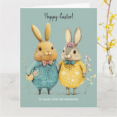 Carte Joli couple lapin de Pâques (Fleur jaune)