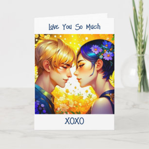 Carte Joli couple romantique d'anime pour la Saint-Valen