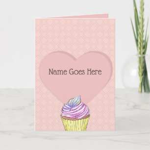 Carte Joli Cupcake aux douceurs rose tendre en forme de