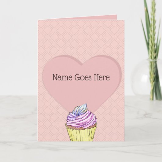 Carte Joli Cupcake Rose Tendresse Cœur Doux Traités (Devant)